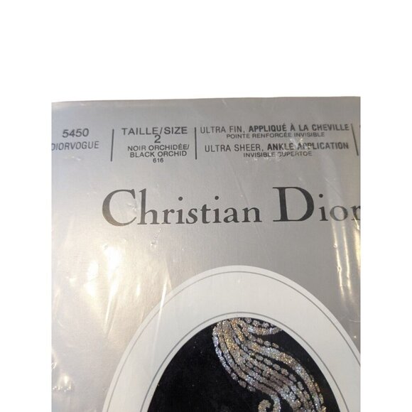 Vintage Christian Dior Pantyhose Ultra Sheer Black Orchid Size S Ankle Applique - Picture 2 of 5